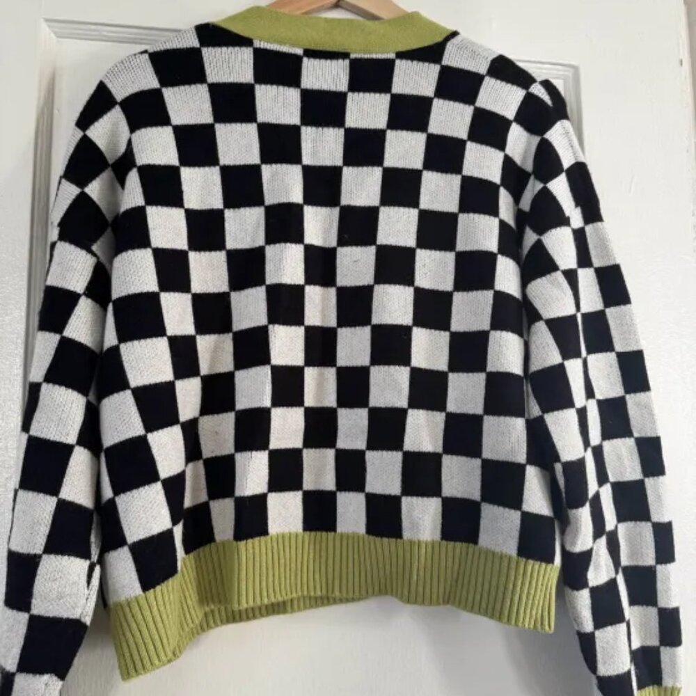 Lisa Says Gah Checkerboard V-Neck Cardigan - Picture 2 of 2